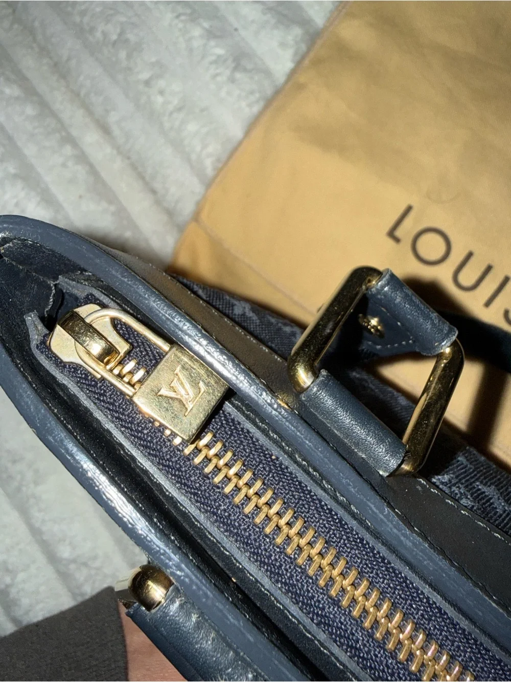 Louis Vuitton Blue Lucille Monogram Tote with Leather Trim